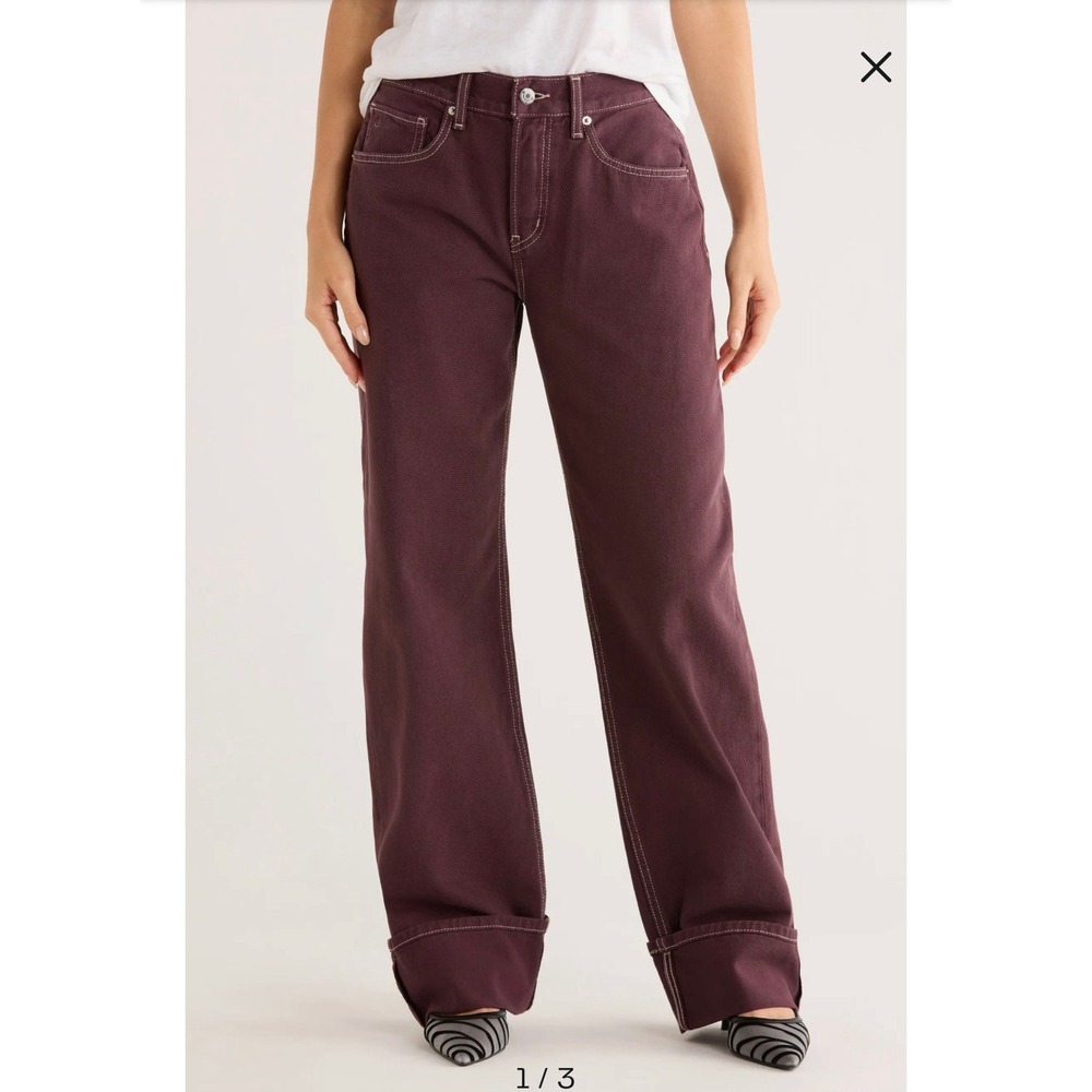 Etica Women Stanton Low Rise Cuffed wide leg jeans eggplant purple size 30